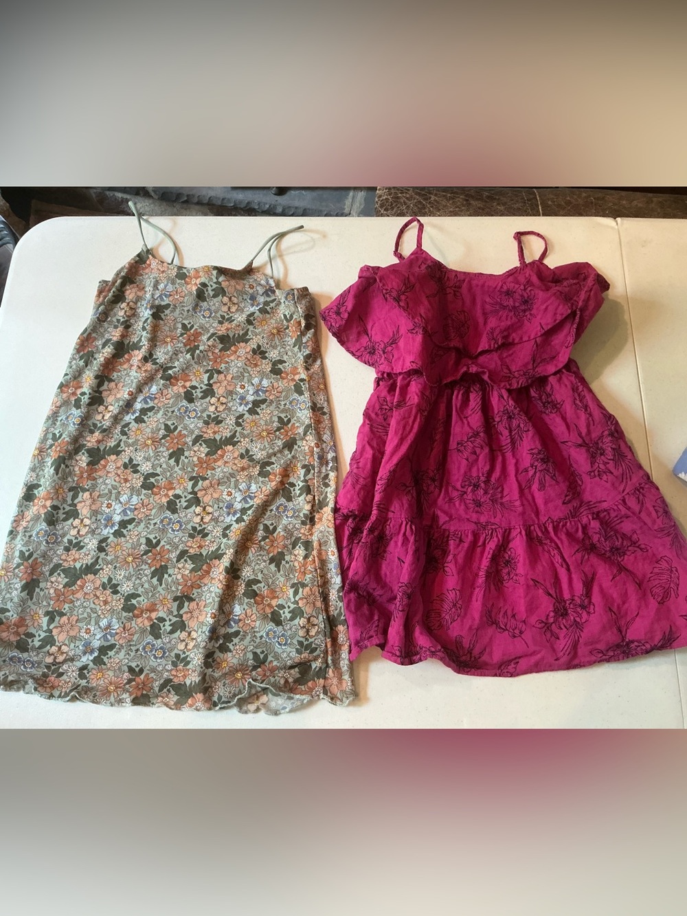 Girls 10 2 Colorful Planet 2 Dresses Pink with black flowers and green floral